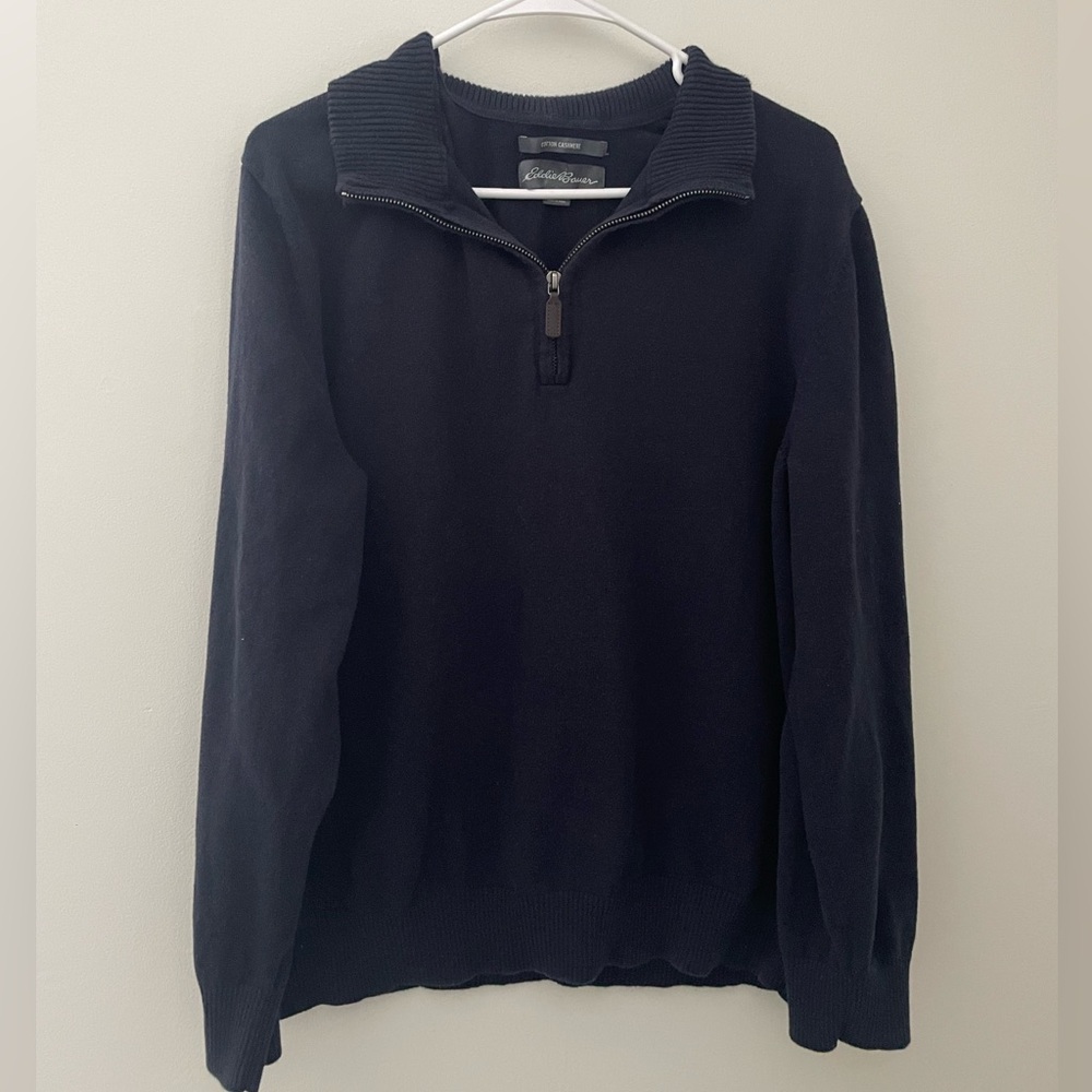 Eddie Bauer Navy Cotton Cashmere Quarter Zip Sweater Size XL